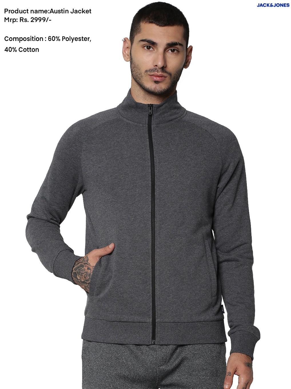 ACK & JONES AUSTIN SWEAT JACKET -GREY