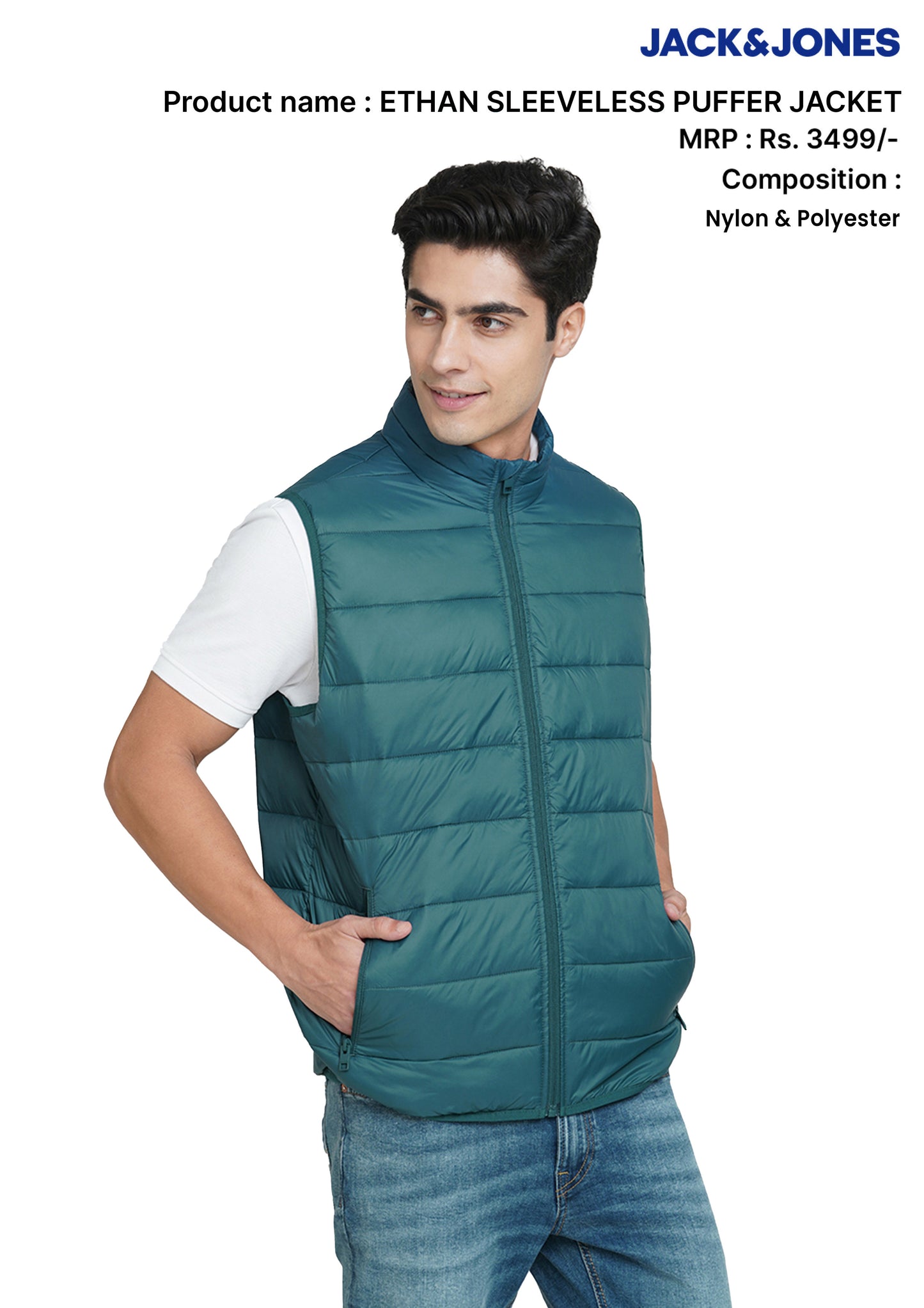 JACK & JONES ETHEN SLEEVELESS PUFFER JACKET -DARK PETROL