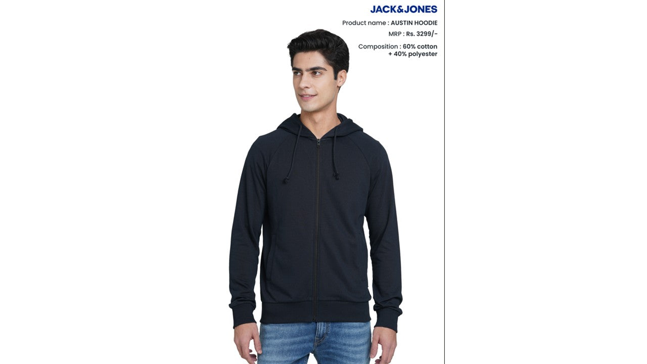 JACK & JONES AUSTIN HOODIE -NAVY BLUE