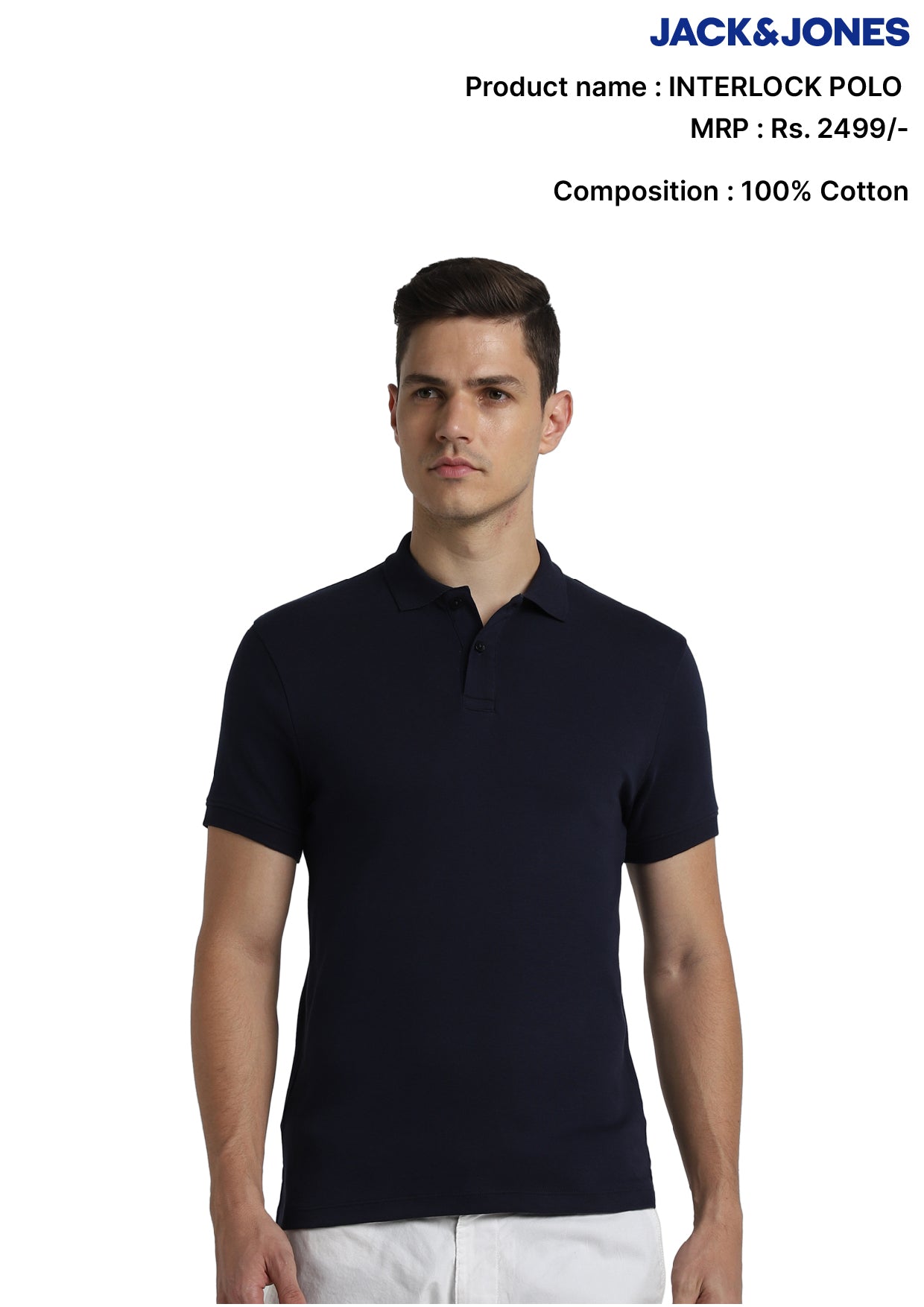 JACK & JONES INTERLOCK POLO -NAVY BLUE