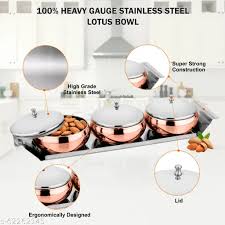 PLATA LOTUS BOWL SET WITH STEEL TRAY SET'3 image 0