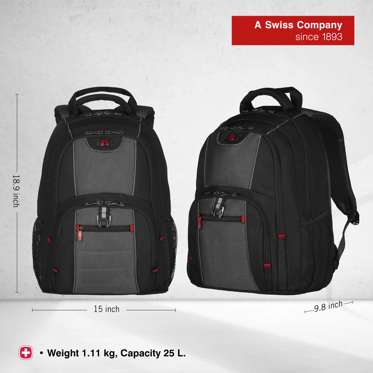 WENGER PILLAR 16 INCH LAPTOP BAGPACK BLACK & GREY image 0