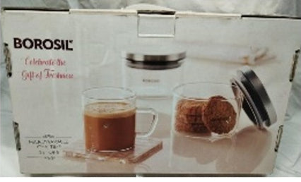 borosil snack set of 8  with 6 mugs and 2 jars image 0