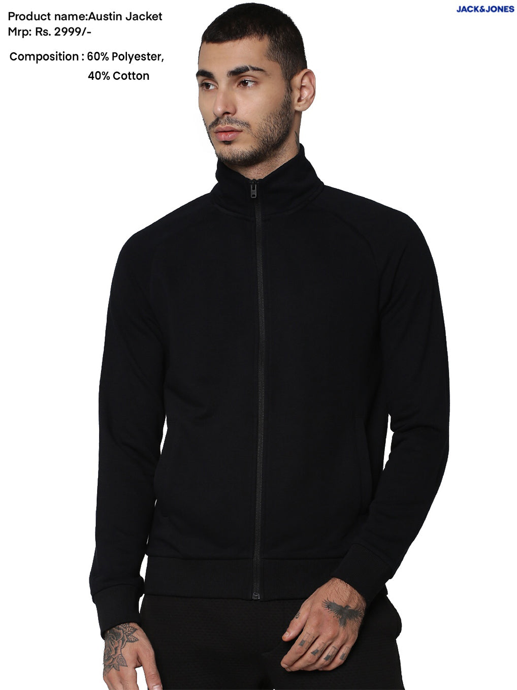 JACK &  JONES AUSTIN SWEAT JACKET -BLACK