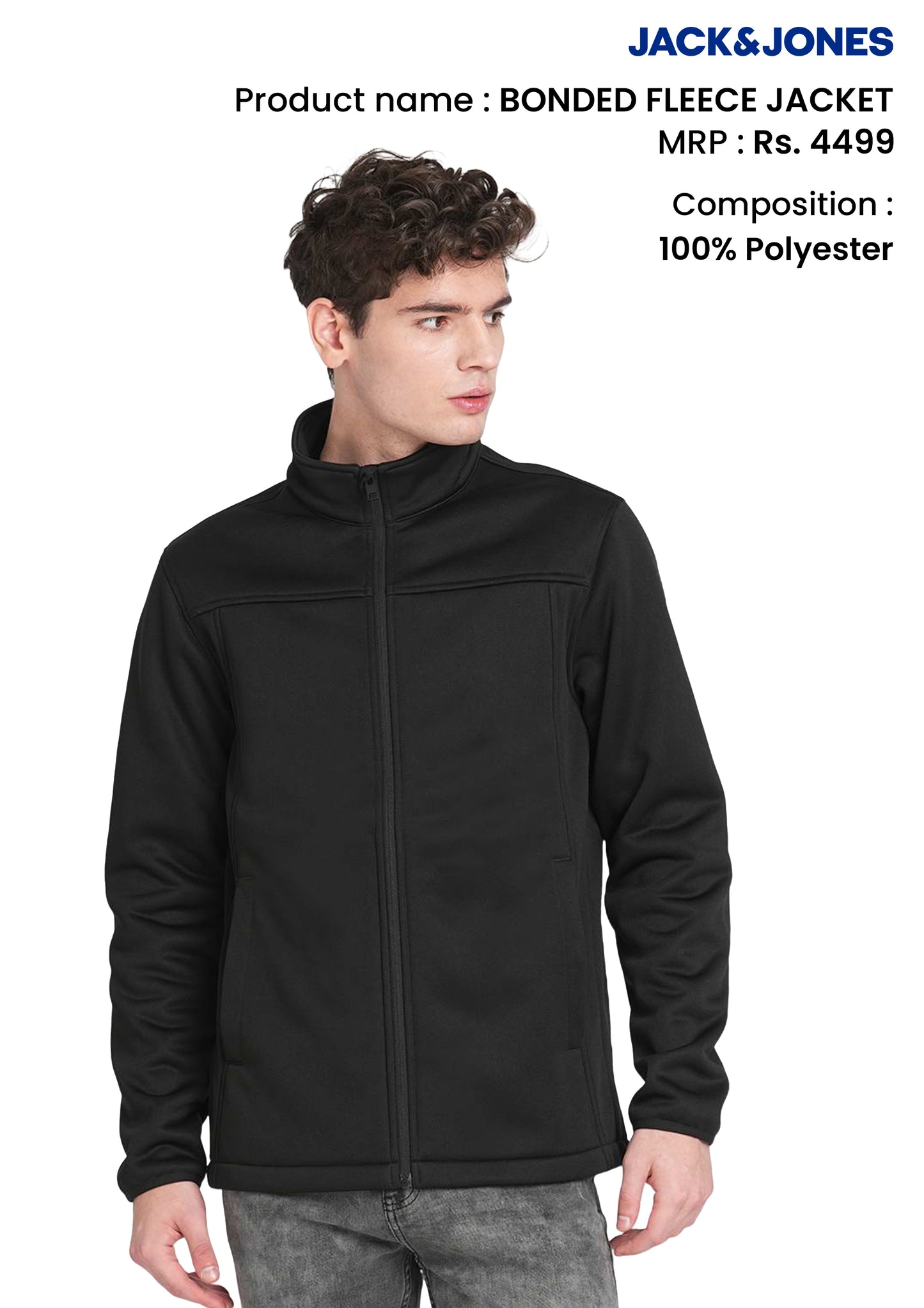 JACK & JONES BONDED FLEECE JACKET -BLACK