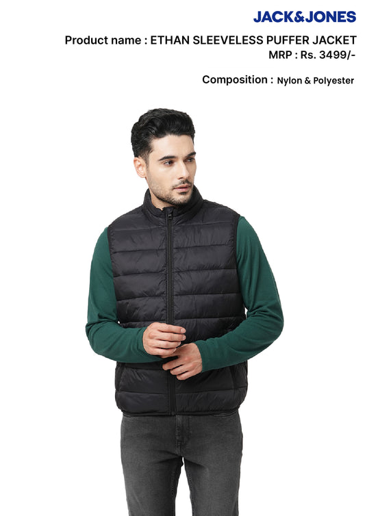 JACK & JONES ETHEN SLEEVELESS PUFFER JACKET -BLACK
