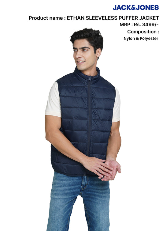 JACK & JONES ETHEN SLEEVELESS PUFFER JACKET -NAVY BLUE