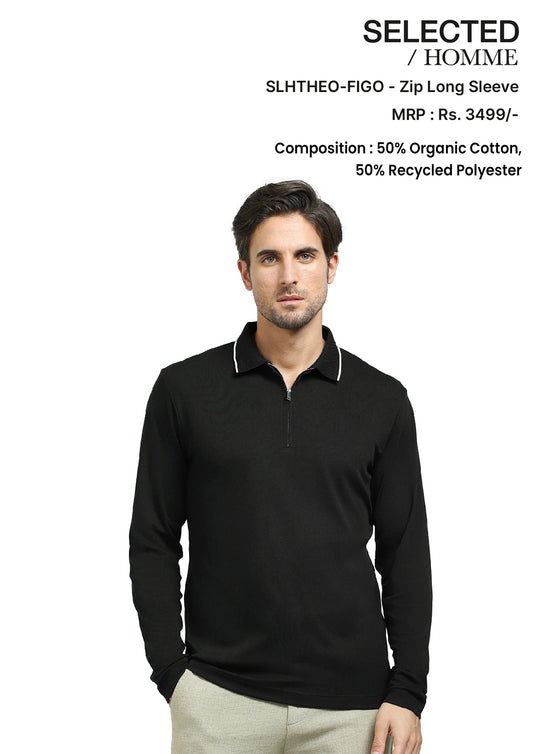 SELECTED HOMME FULL SLEEVES ZIP -BLACK