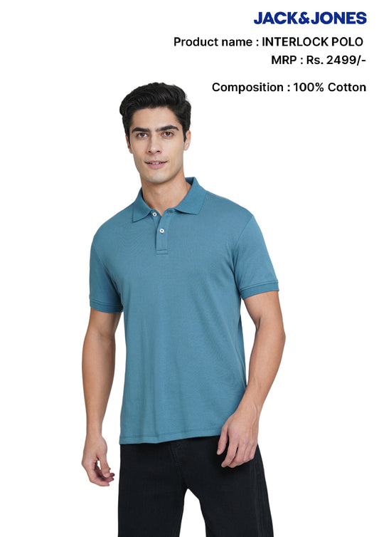 JACK & JONES INTERLOCK POLO -TEAL BLUE