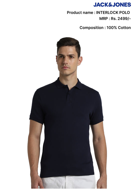 JACK & JONES INTERLOCK POLO -NAVY BLUE